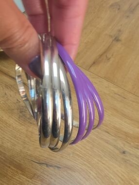 Stacked Silver and Purple Bangle Bracelets